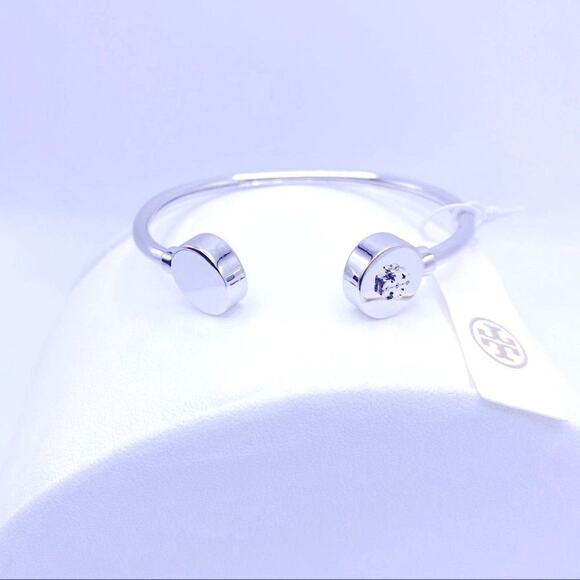 Tory Burch Silver Round Logo Cuff Bracelet - Picture 11 of 12
